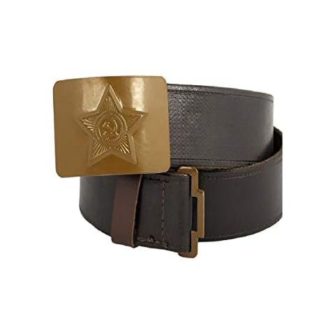 Original period belt! Made in USSR soviet army Soldier canvas faux leather black Belt with Green buckle, Green, Large Cover