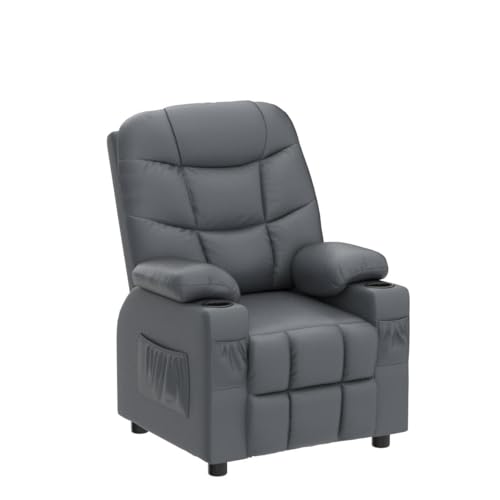 Image of Costzon Kids Recliner Chair with Cup Holder, Adjustable Lounge Chair w /Footrest & Side Pockets for Children Boys Girls Room, Ergonomic Toddler Furniture Sofa, Kids Recliner (Grey)