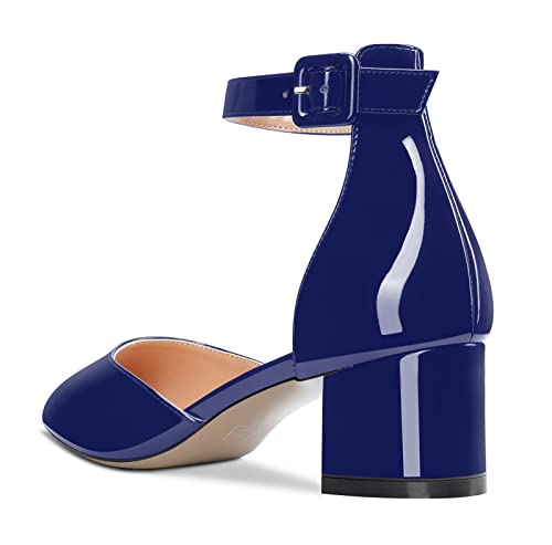 HDEUOLM Women Kitten Block Heels Ankle Strap Pumps Closed Toe Low Chunky Heel Sandals Basic Shoes3