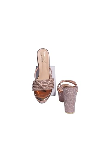 Image of Women's Stylish Platform Block Heel Sandals with Glitter Finish, Cross Strap Design, Cushioned Insole & Slip-On Comfort - Perfect for Weddings, Receptions, Festive & Evening