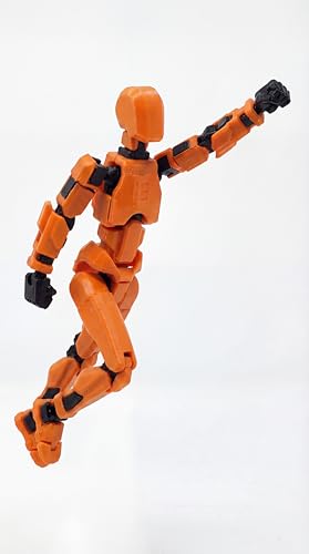 Image of VAALI Dummy 13 Action Figure Fully Assembled T13 Articulated Robot Toy with 12 Accessories (Swords Guns Extra Hands) 3D Printed Poseable Desktop Figure for Stop Motion Artists Gamers 5.4 inch (Orange)