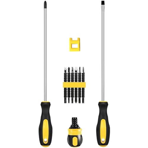 Luniquz 10pcs Long Magnetic Screwdrivers with Ratchet Set 10 PH2 SL6