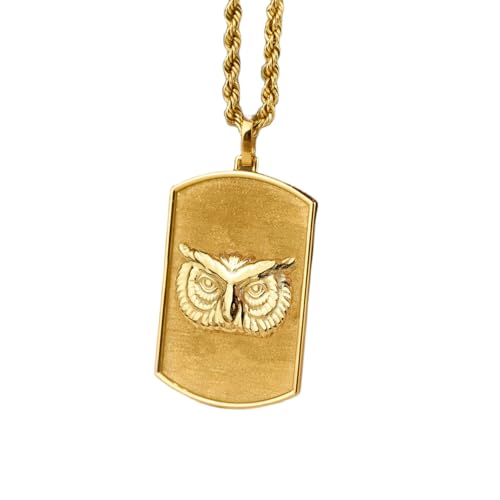 Pendentif hibou pièce gravée et chaîne corde pour vos tenues du quotidien