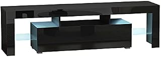 HOMCOM High Gloss TV Stand Cabinet with LED RGB Lights and Remote Control for TVs up to 65", Media TV Console Table with Storage Compartment, Black