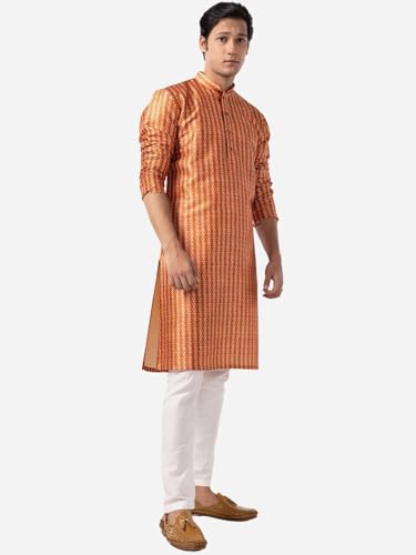 Image of LookMark Men's Cotton Blend Printed Long Kurta Suitable for All Indian Wedding, Occasions, and Festivals
