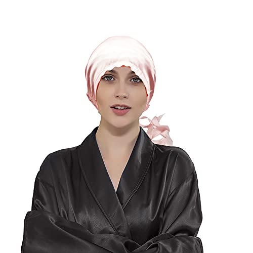 MAYMII 100% Mulberry Silk Women's Sleeping Cap Night Sleep Hat Hair Care Scarves Bonnet Soft, 5 Colors for Your Choose (Pink)