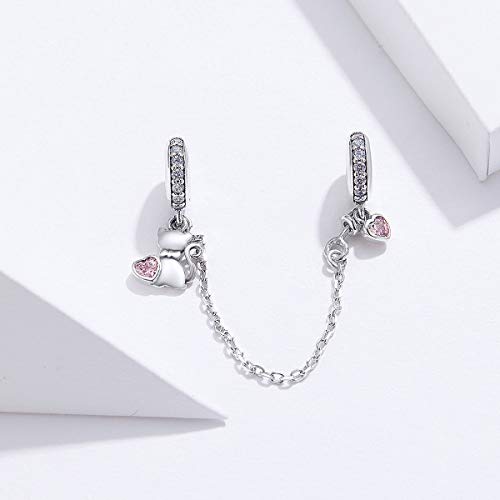 Image of ARTCHARM Heart Safety Chain Charm 925 Sterling Silver Beads fit European Charms Bracelet & Necklace