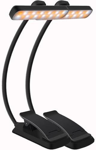 YverLand Luz lectura de libro con pinza de 24 leds, cuello flexible ajustable 360º, batería larga duración recargable USB, Lámpara portátil noche cama escritorio (24 leds 2 unidades)