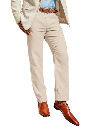 Mens Linen Pants Flat Front Lightweight Summer Beach Loose Fit Casual Trousers with Pockets