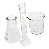 Cylindres de laboratoire : l'ensemble comprend un bécher de laboratoire, un cylindre gradué et une fiole, fabriqués en verre pour plus de durabilité et de fiabilité, une tasse à mesurer graduée en verre