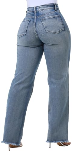 HugeNice Women's Wide Leg Jeans Casual Mid Rise Stretchy Straight Leg Denim Pants3