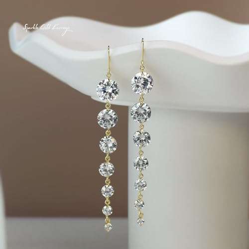 UDYLGOON Sparkly Cubic Zirconia Long Dangle Earrings for Women, Bride Bridesmaid Wedding Prom Earrings Hypoallergenic Gift2