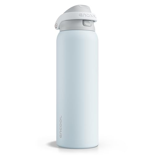 Image of ENCOOL Leakproof Insulated Water Bottle with Straw Dual-Sip Water Bottle Bag-Safe Design for Work, Commute & Gym - Keeps Drinks Cold All Day, 40 oz, Misty Grey