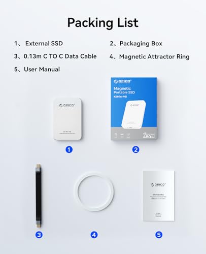 Image of ORICO 480GB Magnetic External SSD, Aluminum Alloy, Up to 460MB /s, External Solid State Drive, Expand Storage for iPhone 17 Pro Max, Compatible w /MagSafe, USB-C Smartphones - K5MINI Silver