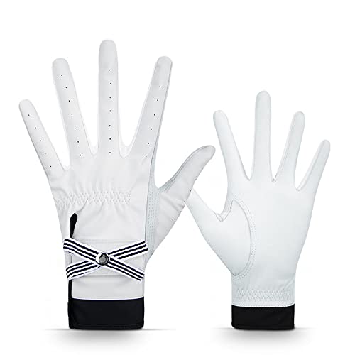 JOSWAY Women's Genuine Leather Golf Gloves with Sheepskin Palm - Anti-Slip Training Mittens for Sport Outdoor - 1 Pair (White,19#)