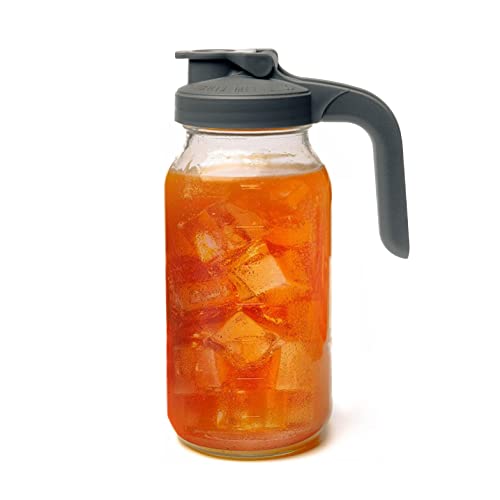 County Line Kitchen Glass Mason Jar Pitcher with Lid - Wide Mouth, 2 Quart (64 oz / 1.9 Liter) - Heavy Duty, Leak Proof - Sun &...