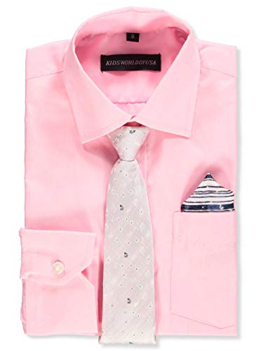 Kids World Boys' Dress Shirt & Tie (Patterns May Vary) - Pink, 4