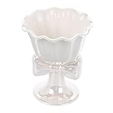 Zynphancer リボンアイスクリームカップ セラ 白 – 足付きデザインで安定 クリエイティブな花柄ボウル 多用途デザートカップ