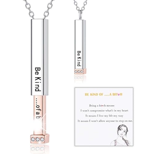 Be Kind of A B Necklace for Women: 925 Sterling Silver Hidden Message Necklace-Rose Gold/14k Gold/Silver 3D Vertical Bar Pendant Best Friends Sisters Friendship Sorority Jewelry Gifts2