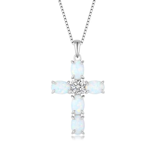 Opal Cross Necklace for Women 925 Sterling Silver Birthstone Cross Pendant Beautifully crafted cross for multiple occasions