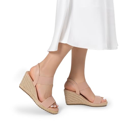 Image of DREAM PAIRS Womens Open Toe Espadrilles Dressy Platform Sandals Slip on Elastic Ankle Strap Wedges Sandals