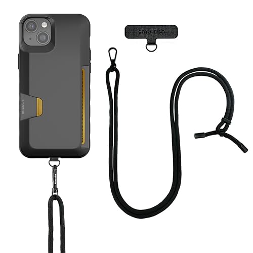 Image of Smartish iPhone 15 Plus Wallet Case with Crossbody Lanyard Strap - Wallet Slayer Vol. 1 - [Slim + Protective] Credit Card Holder with Universal Detachable Shoulder Neck Strap - Black Tie Affair