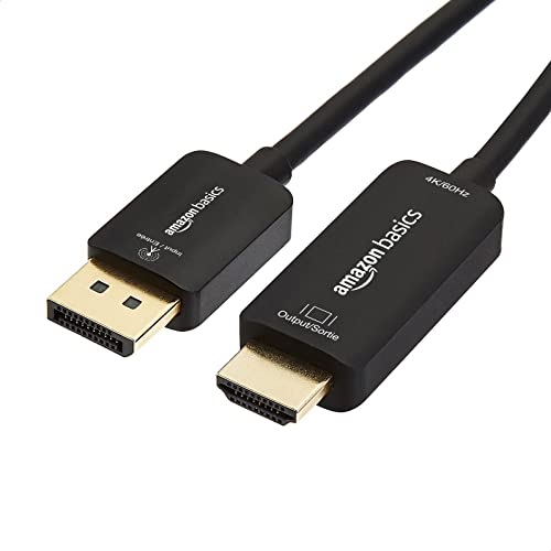 Amazon Basics DisplayPort to HDMI Adapter Cable for Monitors, Projector 1080p, 1920x1200, 4K@60Hz, 6 ft, Gold-Plated Plug, Black