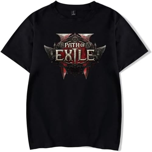 Voulkco Herren-T-Shirt Spiel Path of Exile 2 gedruckt T Shirt Neutral Baumwolle Kurzarm Harajuku Casual Top Womens Hip Hop T Shirt-Black||XS