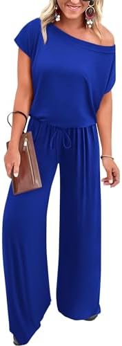 KIRUNDO Womens Jumpsuit 2025 Casual Summer Loose One Piece Off Shoulder Elastic Waist Wide Leg Long Romper with Pockets