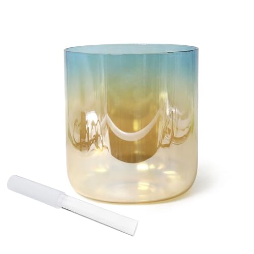 Cosmic Light Bowl Chakra Bowl, Alchemy Crystal Singing Bowl, For Yoga Meditation Sound Healing With Striker & O-ring Cyan Yellow Gradient(432HZ,8 Inch D Note)