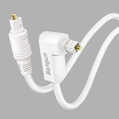 White 90 Degree Optical Audio Cable 3 Feet (1 Meter), Slim Digital Audio Optical Cable, Rotates 360o Right Angle Fiber Optic Tos