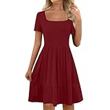 VOGFFR Summer Dresses for Women 2025,Casual Dresses for Women Flowy Pleated Summer Dress Short Sleeve Elegant Square Neck Vacation Dress 2025