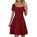 VOGFFR Summer Dresses for Women 2025,Casual Dresses for Women Flowy Pleated Summer Dress Short Sleeve Elegant Square Neck Vacation Dress 2025