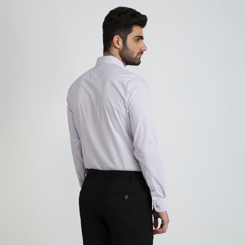 Image of Raymond Men Slim Fit Stripe Pattern Pure Cotton Semi Cutaway Collar Full Sleeve Formal Shirt