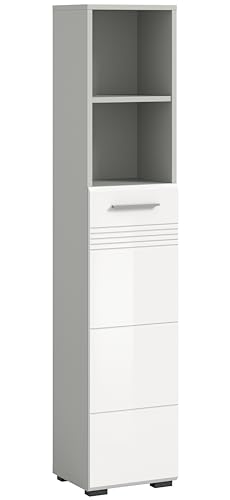 xonox.home Badezimmer Copa Hochschrank Schrank in Hellgrau Nachbildung und weiß Hochglanz tiefzieh ca. 30x150x30 cm
