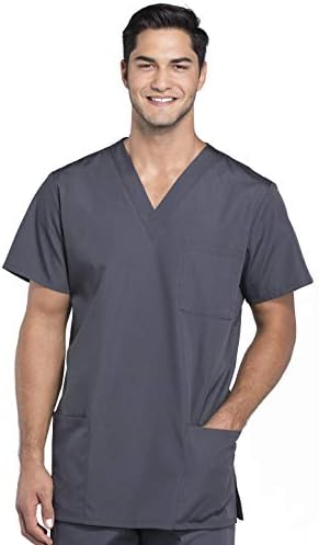 Cherokee Women and Men V-Neck Scrub Top with 3 Pockets Plus Size 4876, 4XL, Pewter