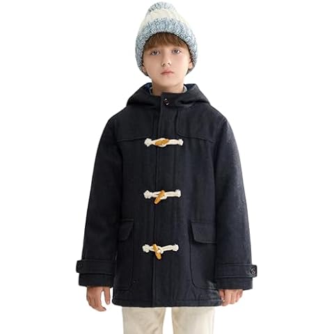 maoo garden Boys Winter Wool Coat Dress Peacoat Kids Heavy Sherpa Jacket Hooded Warm Thicken Windproof Overcoats Grey 13-14Y Cover