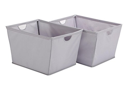 STORAGE MANIAC 2-Pack Medium Shelf Basket with Wire Frame, Home Tapered Storage Bins, Gray