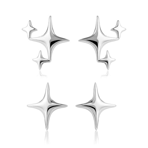 Sterling Silver Star Earrings for Women, Post Dainty Cute Tiny Asymmetric Small Stud, Hypoallergenic Accessories Suitable for Allergy-prone Crowd, Wedding Engagement Birthday Present