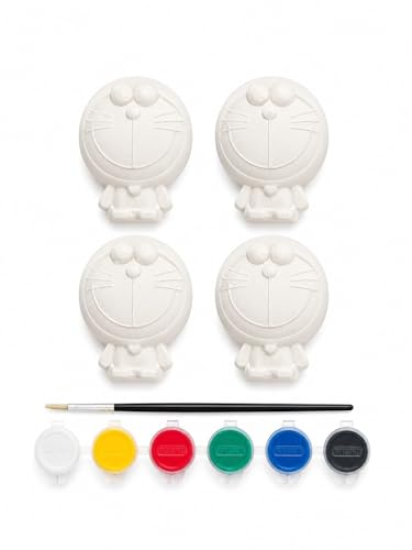 Image of EXPESIA Paint Your Own Doremon Cartoon Figurine Kit for Kids, DIY Ceramic Craft Set, 6 Paint Colors with Brush, 4 Pack