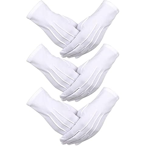 3 Paar Nylon Baumwolle Handschuhe Weiß Parade Kostüm Handschuhe Cover