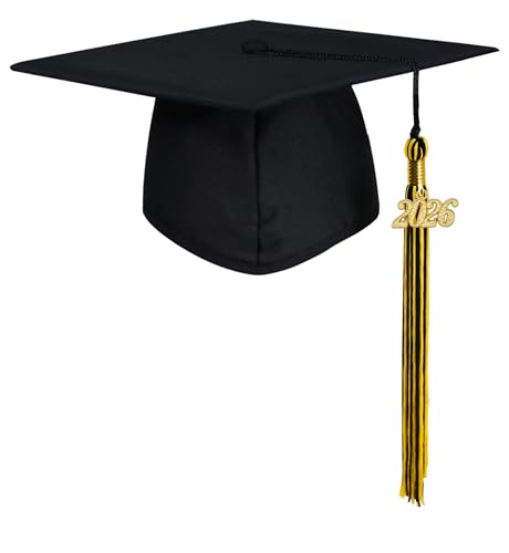 GraduatePro Matte Black Graduation Cap 2026 for Adults High School and Bachelor Master with Black Gold Tassel