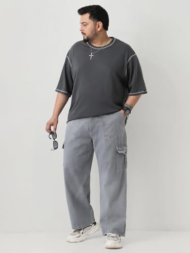 Image of Urbano Plus Men Mid Rise Loose Baggy Fit Cargo Jeans with 6 Pockets Non-Stretchable