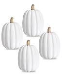 vensovo 8 Inch Large White Pumpkins for Decorating - 4PCS Big Foam Decorative Pumpkin for Fall Decoration, Paintable Artificial Pumpkins Perfect for Halloween Thanksgiving Decor