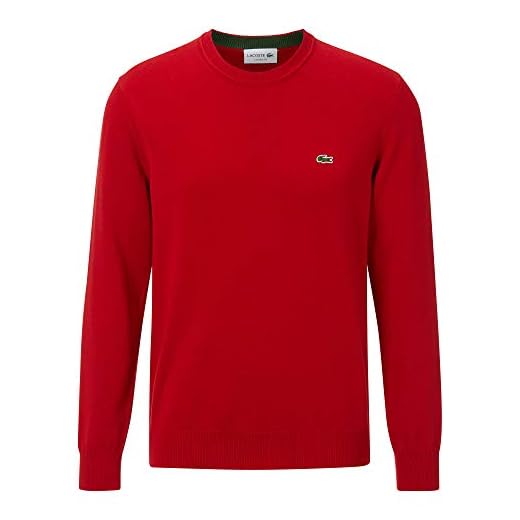 Lacoste Herr AH2193 tröja rund hals, herr basic stickad tröja, normal passform, Röd (240), XXL
