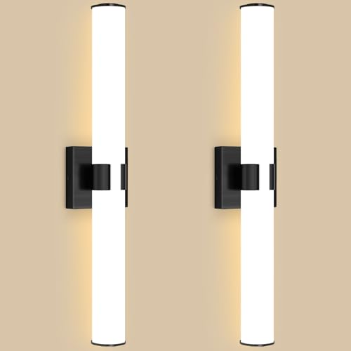 Image of HAIXIANG 2 Packs Black Wall Sconces, L 31.4 inch Dimming Wall Light 16W LED Vanity Lighting Fixtures Wall Light for Bathroom Dining Living Bedroom Hallway, 2700K Warm Light Horizontal /Vertical Mount