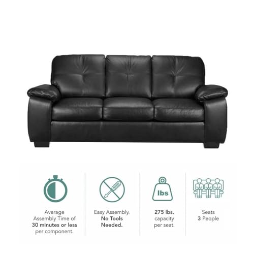 Image of Torque Antos 3 Seater Leatherette Sofa-Black | Modern Sofa 3 Seater Designs | Premium Leatherette 3-Person Sofas Couches for Living Room Office Relaxation