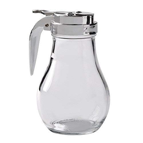THE WHITE SHOP Glass Syrup Dispenser, No Drip Glass Syrup Bottle for Maple Syrup, Honey Dispenser, Pancake Mix, or Sugar, Dishwasher Safe Glass Syrup Container with Metal Easy Pour Lid