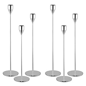 Pesonlook CANDLE_HOLDER Set of 6, Metal Tall Candlestick Holder for Taper Candles, 3 Different Heights, 3/4 Inch Thick Candle, Wedding, Living Room, Dinning Decorations, Silver
