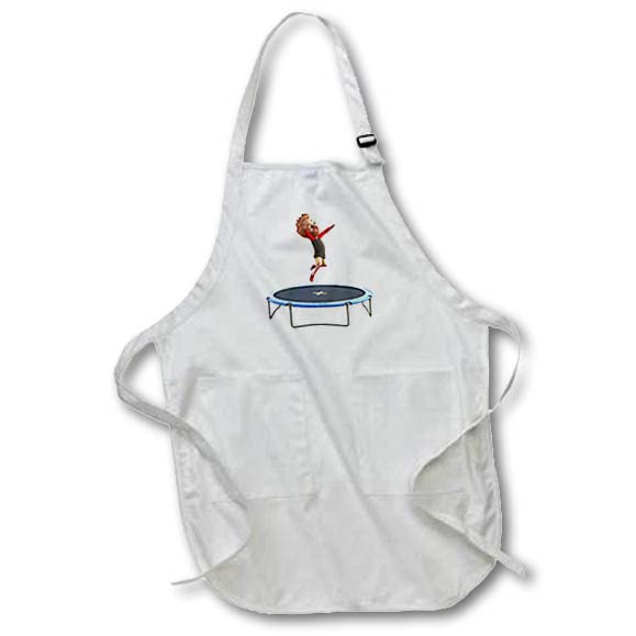 BLACK Full Length Apron with Pockets 22w x 30l - Boy on a trampoline Graphics Cartoon